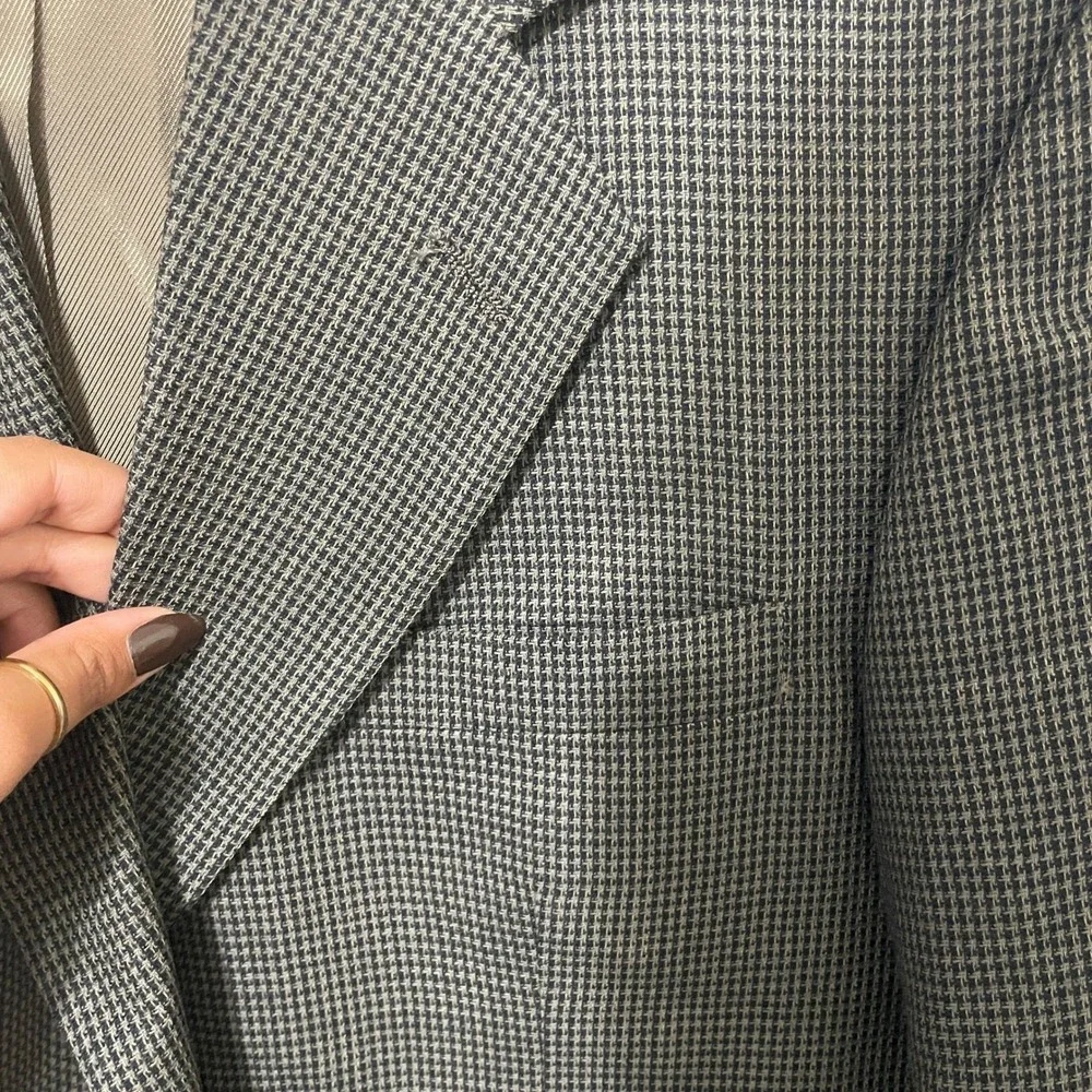 Oscar de la Renta Men's Tailored Houndstooth Blazer Jacket 40R Gray Black Brown